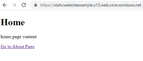 Static site available at Azure Blob Storage static website primary endpoint