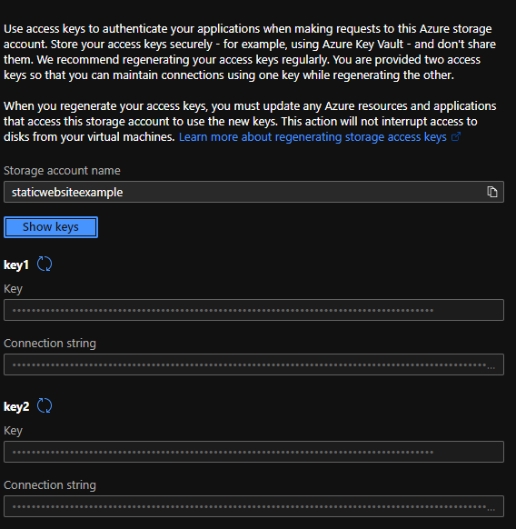 Azure storage connection strings