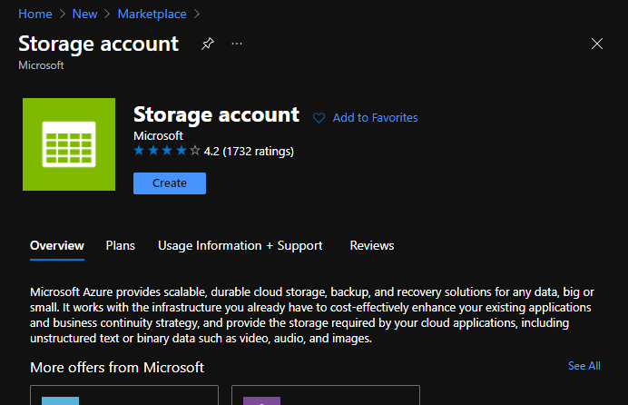 Create Storage Account in Azure Portal