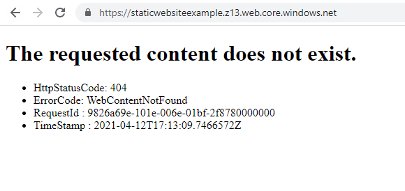 static website content does not exist