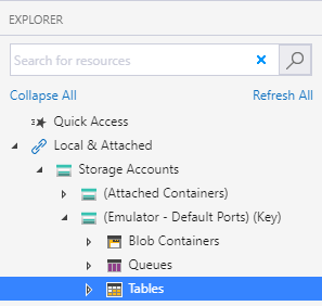 Azure Storage Explorer resource navigator sidebar