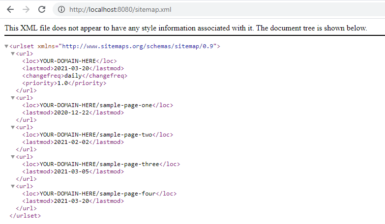 xml sitemap browser display